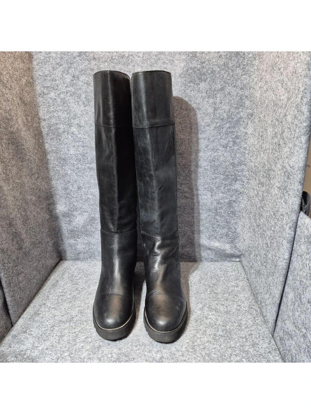 Franco Sarto Cosmina Black Leather Knee-High Zip Riding Boots Womens 6.5M Tall